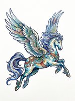 Ornate winged horse with flowing mane and tail, isolated on transparent background. Ready for t-shirt design, clipart, stickers, sublimation, and print-on-demand products.