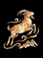 Leaping mountain goat in watercolor style with swirling wind elements, isolated on transparent background. Great for zodiac clipart, stickers, t-shirt design, and print on demand.