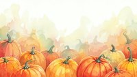 Watercolor autumn pumpkins border with soft pastel background for seasonal harvest decorations and fall themed designs.