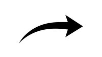 Black curved arrow pointing right on white background isolated for graphic design and presentation use.