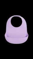 Soft lavender silicone baby bib with rounded edges and crumb-catching pocket, isolated on transparent background. Ready for clipart, print-on-demand, sublimation, and product design use.