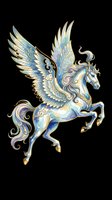Ornate winged horse with blue and gold decorative details, isolated on transparent background. Ready for t-shirts, stickers, clipart, sublimation, and print-on-demand designs.