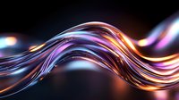Luminous flowing waves with vibrant orange, purple and blue colors on dark background create dynamic abstract composition for modern design projects.