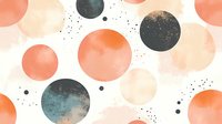 Trendy abstract watercolor circles in coral pink and teal blue with black speckles on white background, modern minimalist pattern for wall art and textiles.