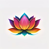 Vibrant rainbow-colored lotus flower with gradient petals on isolated background, featuring modern artistic style and symmetrical design for spiritual and wellness projects.