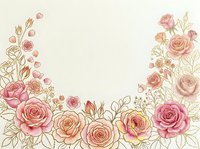 Elegant floral border frame with pink and peach roses, buds, and leaves on cream background. Isolated design element for invitations, cards, and wedding stationery projects.