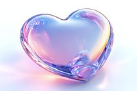 Translucent glass heart with iridescent rainbow reflections and soft pink and blue hues on light background, romantic symbol for valentines and love concepts.
