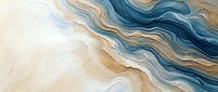 Abstract fluid art with flowing waves in blue, beige and gold tones creating organic marble texture for modern interior design and digital backgrounds.