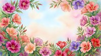 Watercolor floral frame with colorful pink, red, and purple blooms on a soft pastel background, perfect for greeting cards and invitations.