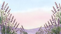 Watercolor lavender field frame with purple flowers and green stems creating natural border on soft pastel background for botanical designs.