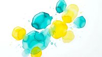 Abstract watercolor splashes in vibrant turquoise and yellow tones on white background, organic fluid shapes for creative design projects.