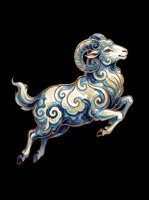 Ornate ram with swirling blue and gold patterns, isolated on transparent background. Ready for t-shirt design, clipart, stickers, sublimation, and print-on-demand products.