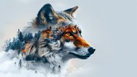 Double exposure portrait of wild fox with forest landscape, combining wildlife and nature in artistic digital composition for conservation awareness.