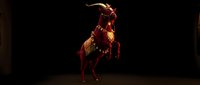 Fierce red dragon creature with golden accents rearing up on hind legs against dark background for fantasy gaming and storytelling projects.