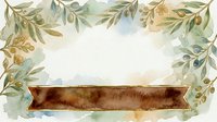 Watercolor olive branch frame with ribbon banner, soft green and beige tones, copy space for text, wedding or botanical stationery design.