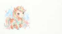 Adorable watercolor unicorn with rainbow mane and colorful splashes on white background. Cute magical creature for children's designs and fantasy projects.