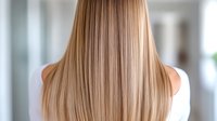 Long straight blonde hair from behind showing healthy, smooth texture and natural highlights against blurred background, demonstrating professional hairstyling result.
