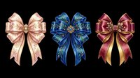 Elegant decorative bows in rose gold, navy blue, and burgundy with gold accents, isolated on transparent background. Ready for t-shirt designs, clipart, stickers, sublimation, and print-on-demand products.