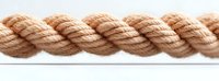 Twisted natural jute rope isolated on white background. Strong marine cordage close-up showing detailed fiber texture and braided pattern. For nautical and craft designs.