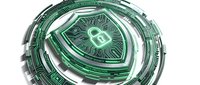 Glowing green neon eye symbol surrounded by concentric circular tech rings and circuit patterns, representing digital security, surveillance, and futuristic technology concepts.