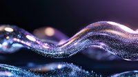 Magical glowing wave of sparkling particles flowing in dark space with purple and blue light effects creating ethereal abstract background.