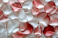 Delicate paper flowers in white and coral pink create abstract textural background with curved petals and soft shadows, suitable for wedding and romantic designs.