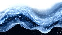 Flowing abstract waves of translucent blue light with glowing particles create dynamic motion against dark background, suitable for technology and innovation concepts.