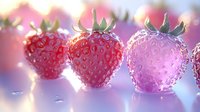 Fresh ripe strawberries with water drops in soft pink and purple backlight creating dreamy atmosphere, macro photography for food and beverage industry.
