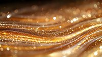 Luxurious golden waves with sparkling glitter effect and bokeh lights on dark background create elegant flowing abstract design for festive backgrounds.