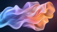 Flowing abstract smoke waves in blue, purple, and orange gradient colors creating dynamic fluid motion effect against dark background. Suitable for modern design projects.