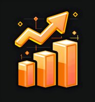 Orange growing bar chart with upward arrow on black background showing business growth and financial success trend.