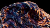 Macro shot of molten metal surface with swirling blue and gold patterns, showcasing fluid dynamics and heat effects for abstract backgrounds and design projects.