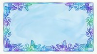 Watercolor floral border frame with blue and purple flowers on light background for wedding invitations, greeting cards and decorative design projects.