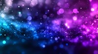 Magical glowing bokeh effect with blue and purple gradient background, sparkling particles and blurred lights creating dreamy atmospheric composition.