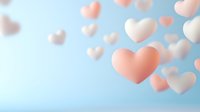 Pink and white heart shapes floating against soft blue background, creating romantic atmosphere for valentines day cards, wedding invitations and love concepts.