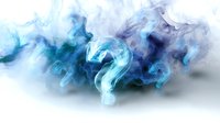 Mysterious question mark formed by swirling blue and white smoke against light background creates ethereal, mystical atmosphere for conceptual designs.