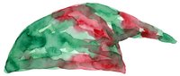 Watercolor abstract leaf shape with red and green blended pigments, suitable for backgrounds, design elements, and artistic projects.