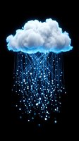 Digital cloud computing concept with glowing data streams and network connections on black background for technology presentations.
