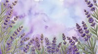 Watercolor lavender flowers frame with purple blooms and green stems on soft violet background for aromatherapy, spa, wedding, botanical design projects.