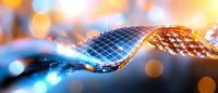 Futuristic digital wave with glowing blue and orange light effects on blurred bokeh background for technology and innovation concepts.