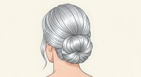 Woman with gray hair styled in elegant updo bun, rear view. Suitable for beauty, hairstyle tutorials, aging gracefully, and salon design projects.