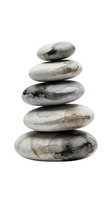 Stacked smooth river stones balanced in tower formation against white background, isolated for wellness and meditation design projects.