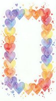 Watercolor rainbow hearts frame border with white center space for text, romantic love design for wedding invitations, Valentine cards and greeting templates.
