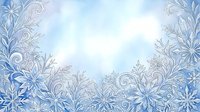 Frost-inspired ornamental floral border with delicate scrollwork and crystalline patterns framing a soft blue and white gradient background, suitable for winter designs and seasonal projects.