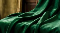 Luxurious emerald velvet fabric with rich folds and soft texture, showcasing elegant draping and lustrous sheen for fashion, interior design, and textile projects.