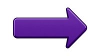 Purple right arrow with glossy finish and black outline on white background, isolated graphic element for digital design projects and directional indicators.