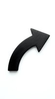 Black curved arrow pointing upward right on white isolated background, suitable for web design, business graphics, directional indicators, and user interface elements.