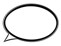 Black oval speech bubble with pointed tail on white background, isolated design element for comics, messaging apps, and graphic design projects.