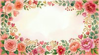 Floral frame with roses, peonies, and decorative elements on cream background, isolated and ready for wedding invitations, greeting cards, and design projects.