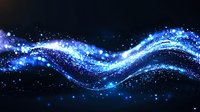 Magical blue glowing wave with sparkles and light particles flowing on black background, creating dynamic motion effect for abstract designs.